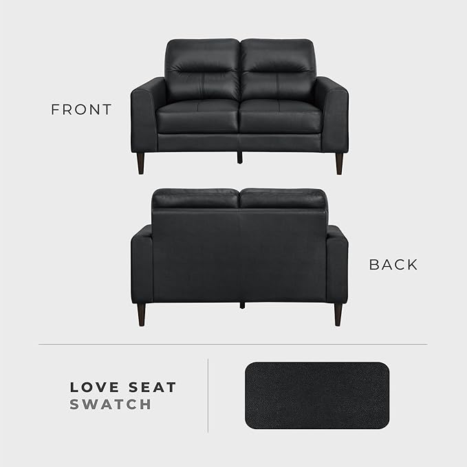 Lexicon Leather Match Loveseat Sofa Modern Couch Sofa Oversized Loveseat Solid Wood Legs Top Grain Leather 2 Seater Couch for Living Room Bedroom Office Apartment Waiting Room Black