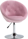 Modern Makeup Vanity Chair Round Tufted Swivel Accent Chair with Chrome e Height Adjustable for Living Room Bedroom Pink