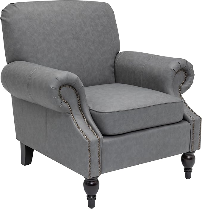 Accent Chair22.4 Seat Depth Armchair with Roll Arms36.6W*34.3D*34.6H Living Room ChairWood LegsSet of 2Faux Leather in Gray