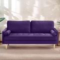 65 Love Seat Sofa Velvet Small Sofa Small Couch for Bedroom Living Room Bedroom Loveseat with 2 Pillows Gold Legs Modern Tufted Seat Upholstered Seating for Office Apartment (Purple)