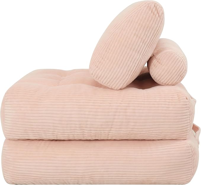 Blue Folding Sofa Bed - Convertible Sleeper Chair with Pillow &amp Back Support Comfy Foldable Mattress Portable Futon Fold Out Chair Bed for Living Room/Bedroom/Apartment (Pink)