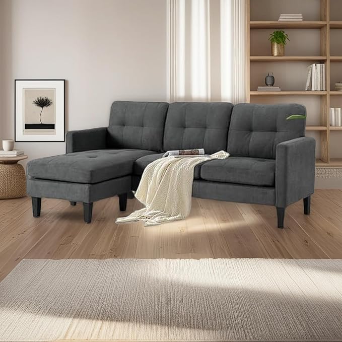 L Shaped Couch Convertible Sleeper Sofa with Reversible Chaise Sectional Couches with Storage Ottoman for Living Room Comfy Couches with Reversible Chaise for Apartment Dark Gray