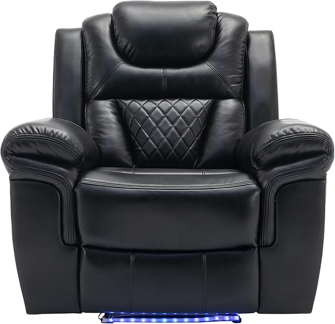 ERYE Manual Recliner Chair with LED Light Strip for Living Room Bedroom Manual Reclining Home Theater Seating Armchair Faux Leather Tufted