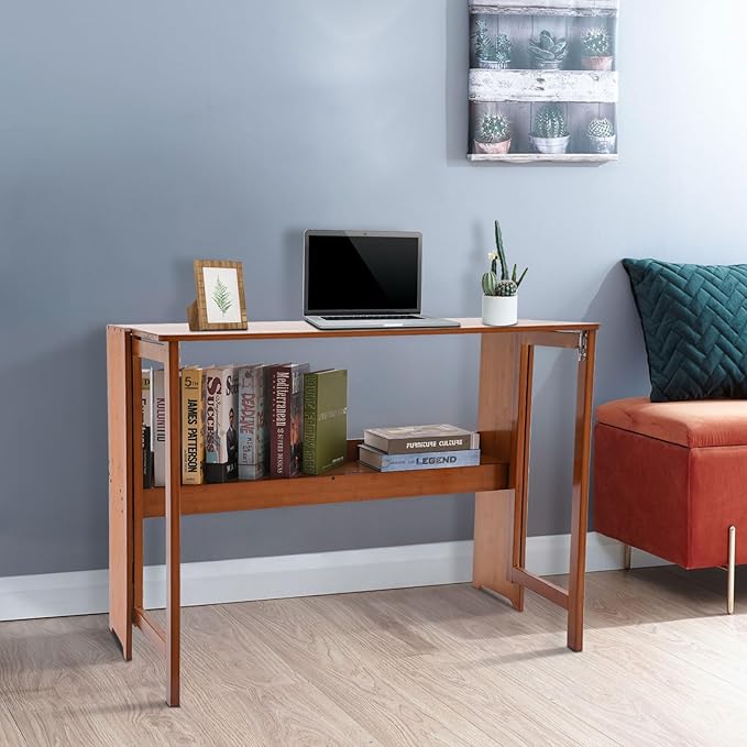 40.5 Inch Folding Desk - Laptop Desk Small Foldable Table with Storage Shelf Computer Desk with Space Saving for Bedroom Home Office Easy Assembly