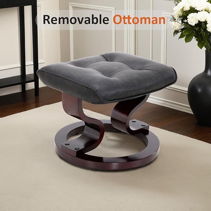 MCombo Manual Swivel Recliner with Ottoman Chair Ottoman Set for RV Small Spaces Living Room Bedroom Office 9019 4919 (Faux Leather Dark Grey)