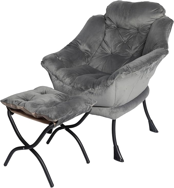 Kokel Lazy Chair with Folding OttomanLiving Room Chairst (Dark Gray-1118)