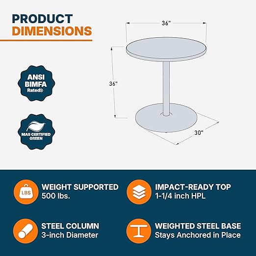 OEF Furnishings OEFCTG13636RCGY Premium Commercial-Grade Restaurant and Breakroom Cafe Table (Round 36 in Diameter 36 in Counter Height Round-Base Gray Frame Gray Nebula Laminate)
