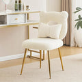 Furniliving Armless Upholstered Chair for Makeup Vanity Cute Sherpa Accent Chair for Living Room Bedroom Dressing Room Vanity Stool Chair with Back Gold Legs IvoryWhite