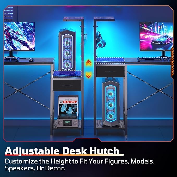 Bestier 44 Inch Gaming Desk for Small Spaces Reversible Computer Desk with Drawers &amp Shelves Modern Gamer Desk Table with Side Bag &amp Headphone Hook for Home Office Black