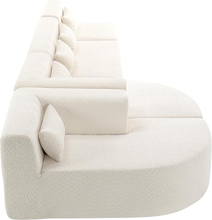 P PURLOVE Modular Sectional Sofa 4 Free Combined Sofa Couch Boucle Fabric Modern Upholstered with 2 Chaise Lounge and 5 Back Pillows for Living Room Office Apartment (Beige)