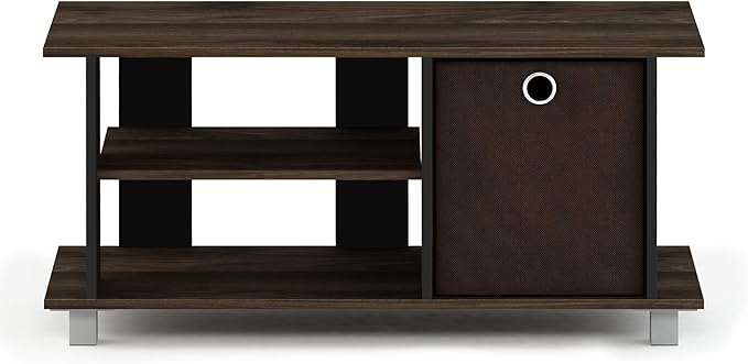 Furinno SIMPLISTIC TV Stand 3-Tier Entertainment Center Open Shelf TV Console for TV up to 33 Inch with Bin Drawers for Living Room Bedroom Columbia Walnut