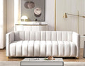 Direct Glam Fabric Upholstered Solid Wood Frame 82.7 Art Deco Sofa for Living Room Office Sophisticated 3 Seater Couch Ivory