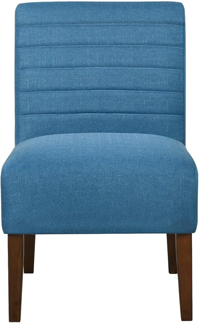 Slipper Accent Chair Modern Armless Lounge Chair with Wood Legs Upholstered Makeup Vanity Tufted Side Chair Fabric Comfy with Decor Back for Living Room Bedroom Patio (Horizontal Back Blue)