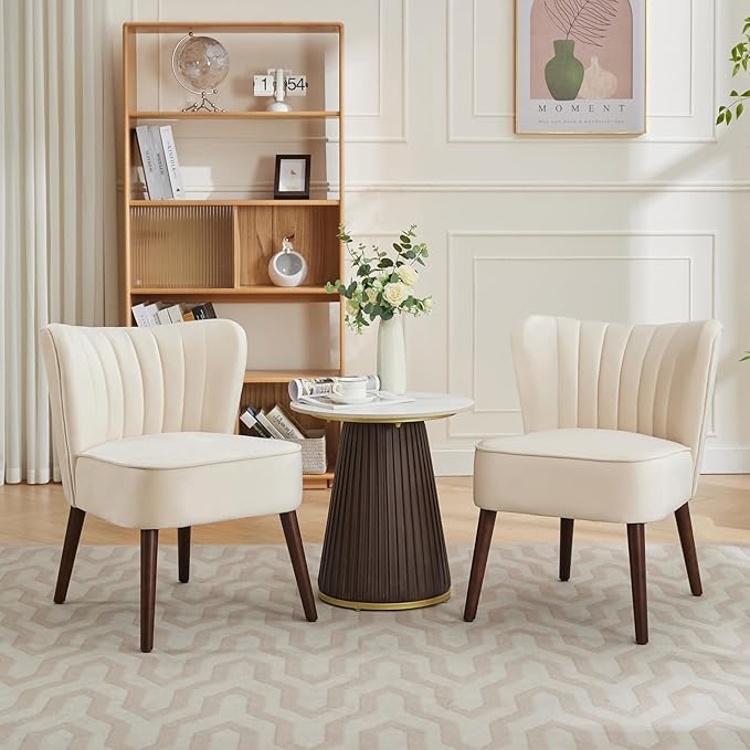 Modern Velvet Accent Chair for Living Room – Mid-Century Wingback Lounge Chair with Solid Wood Legs 300lb Capacity – Plush Upholstered Armchair for Bedroom Office Reading NookBeige
