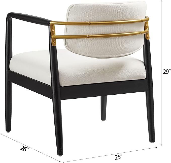 Ball &amp Cast Modern Accent Chair Upholstered Club Chair Comfy Side Armchair with Wooden Frame Ivory