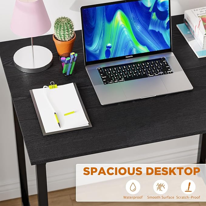 PayLessHere | 32 Inch Computer Desk | Black | Office Desk with Metal Frame Adjustable Feet | Water-Resistant Scratchproof Surface | Sturdy Writing Table for Home Office or Study | Pack of 1