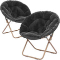 Cozy Saucer Chair Living Room Chair Faux Fur Soft Thick Padded Seat Metal Frame Folding Chair Comfortable Moon Chair for Living Room Bedroom Reading Nook Modern Style 2 Pack Black