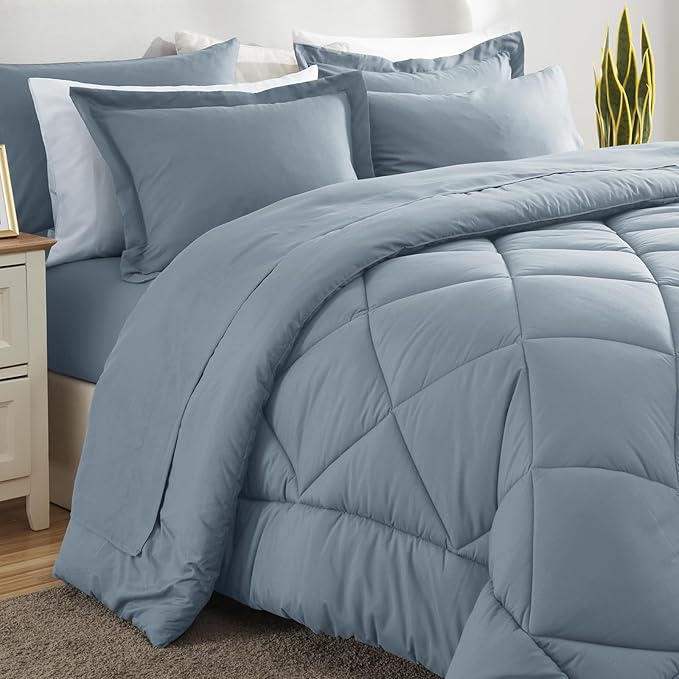 CozyLux Oversized Queen Comforter Set Dusty Blue 7 Pieces Bed in a Bag Comforter Set with Sheets Luxury Bed Set All Seasons Bedding Set with Down Alternative Comforter Sheets Pillowcases &amp Sha