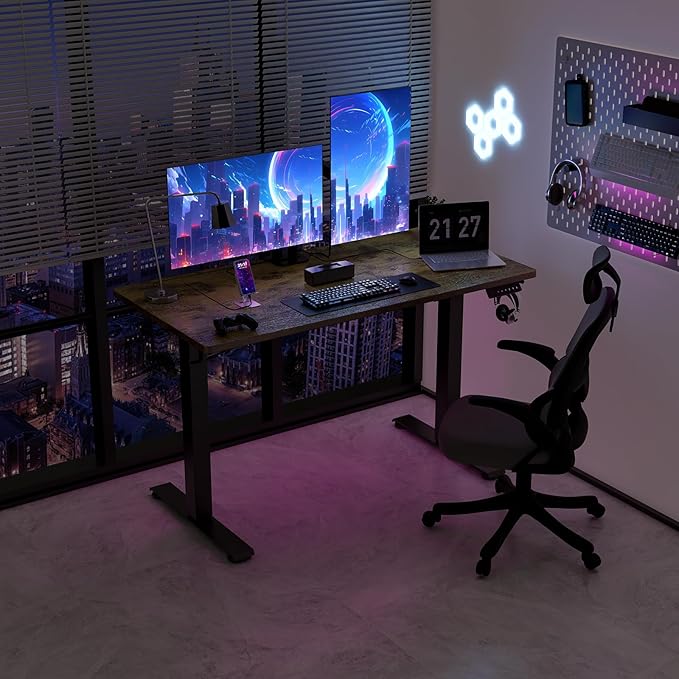 48 x 24 Electric Standing Desk Adjustable Height Sit Stand Desk with 3 Preset Heights &amp 2 Hook Electric Desk for Home Office Gaming Rustic Brown