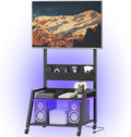 Rolling TV Stand with Power Outlet Mobile TV Stand with LED Light Up to 55 TVs TV Cart with Mount 5 Oxford Fabric Pouches for Living Room Meeting Room Black DS01UDBB