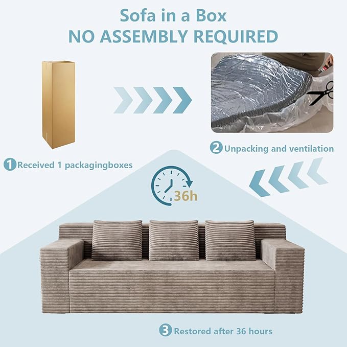 71Cloud Loveseat SofaModern 2-Seater Boneless Couch with 3 Pillows &amp Side PocketSoft Corduroy Love seatCompressed FoamDeep SeatNo Assembly for Living RoomBedroomApartment(Flat HandrailCam