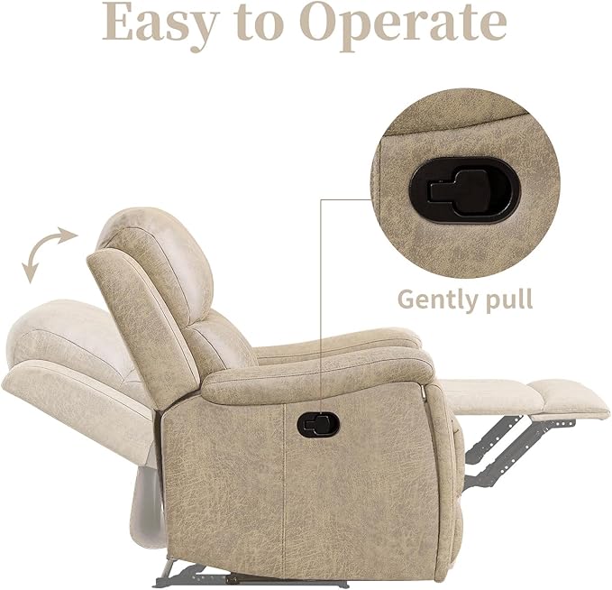 EBELLO Recliner Chair Single Overstuffed Sofa Recliner Breathable Faux Leather Manual Reclining Chairs with Hidden Cup Holder Arm and Back for Adults Living Room Bedroom Beige