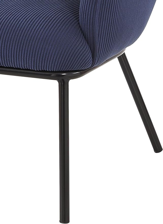 Modern Corduroy Accent Chair with Channel Back Design Black Metal Legs and Soft Upholstery Comfortable Seating for Living Room Bedroom or Office Blue