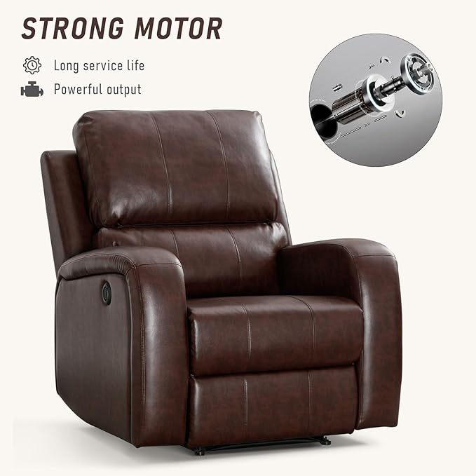 Electric Recliner Chair Soft PU Leather Power Recliners with Padded Backrest Single Overstuffed Heavy Duty Reclining Sofa for Living Room Bedroom Brown