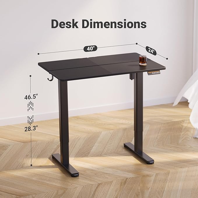 Claiks Electric Standing Desk 40x24 Inches Adjustable Height Workstation Sit Stand Home Office Desk with Splice Board Black