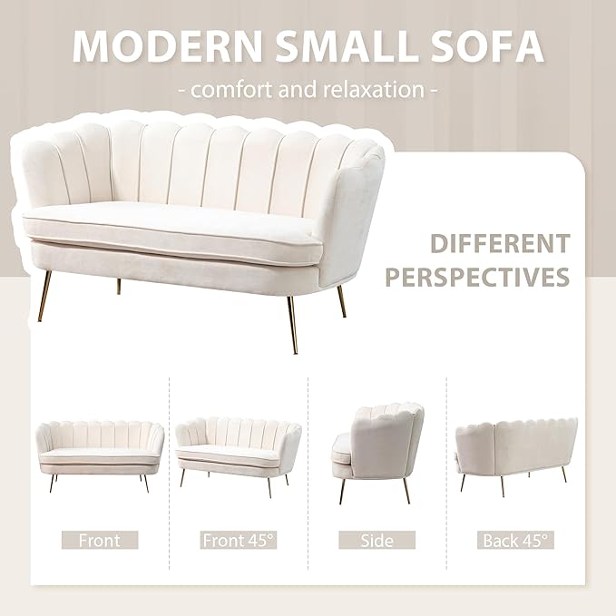 Aoiy &amp Wifon 59 W Comfy Small Loveseat for Small Spaces Upholstered 2-Seat Settee Loveseat with Metal Legs Chenille Beige