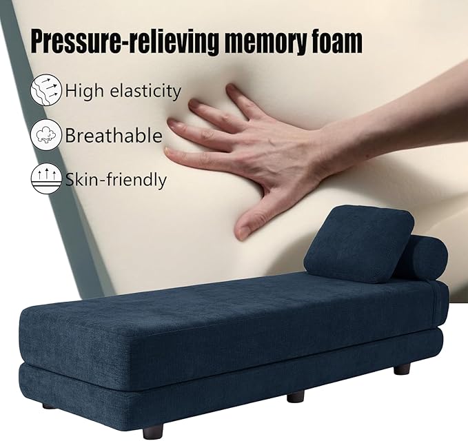 Upholstered Daybed30'' Wide Convertible Day Bed Twin to QueenExtendable Daybed Sofa Day Bed Couch for Small Space Guest Room (1 PolysterDark Blue)