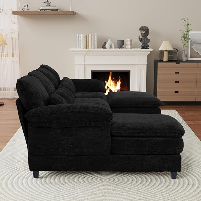 OUYESSIR 114 U Shape Sectional Cloud Couch with OttomanFluffy Sectional Couches for Living Room4 Seater Modular Sectionals SofaComfy Cloud Sofas &amp Couches with 4 PillowsLight Black