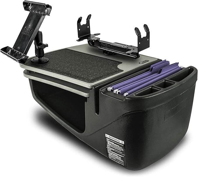 AutoExec AE-GMCD-PS-TAB-GT GripMaster Car Desk for Your Vehicle Workstation and Mobile Office Grey with Printer Stand and Tablet Mount