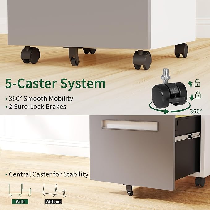 2 Drawer File Cabinet with LockSmall Filing Cabinet OrganizerModern Under Desk Storage Drawers for Home Office Commercial UseWhite