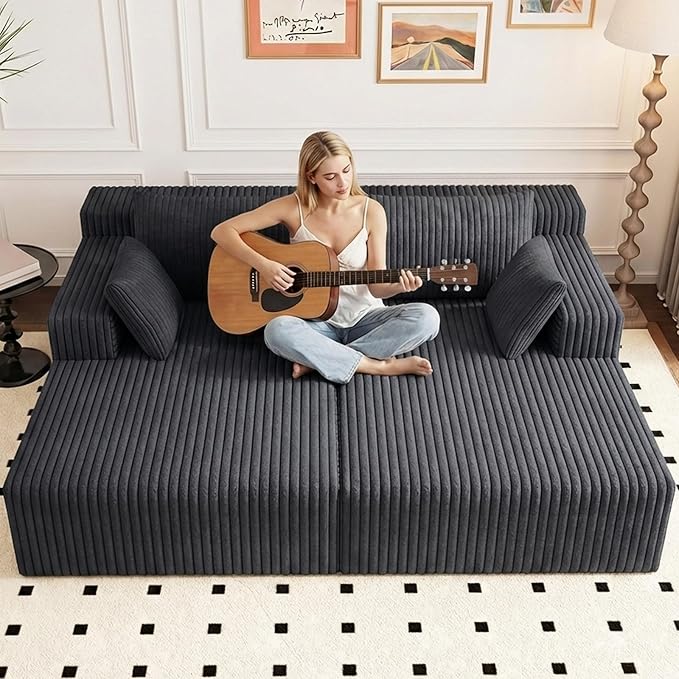 70.8 Oversized Double Chaise Lounge Indoor Upholstered Deep Seat Cloud Couch Corduroy Lounge Chair Modern Sofa Bed Loveseat Sleeper Chair for Living Room Bedroom ApartmentDark Gray
