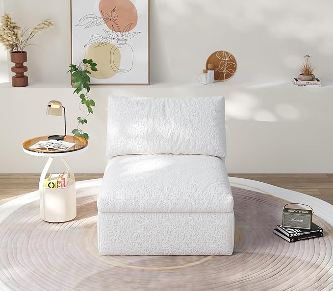 Single Cloud Sofa Chairs Boneless Cloud Chair Foam Couch Comfy Accent Bean Bag Chair for Reading Living Room Bedroom Apartment Office (White 1 Seater)