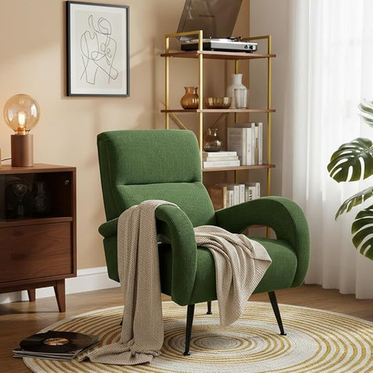 Corduroy Accent Chairs for Living Room Tufted High Back Reading Chairs for Bedroom Mid-Modern Comfy Upholstered Armchairs for Bedroom Reading Nook Apartment Forest Green