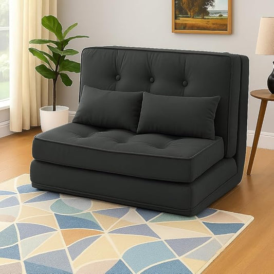 COMHOMA Folding Sofa BedConvertible Sleeper Chair with PillowsFold Out Chair Bed&ampFabric Floor CouchFoldable Mattress with Adjustable Backrest for Living RoomGuest RoomDorm (Black)