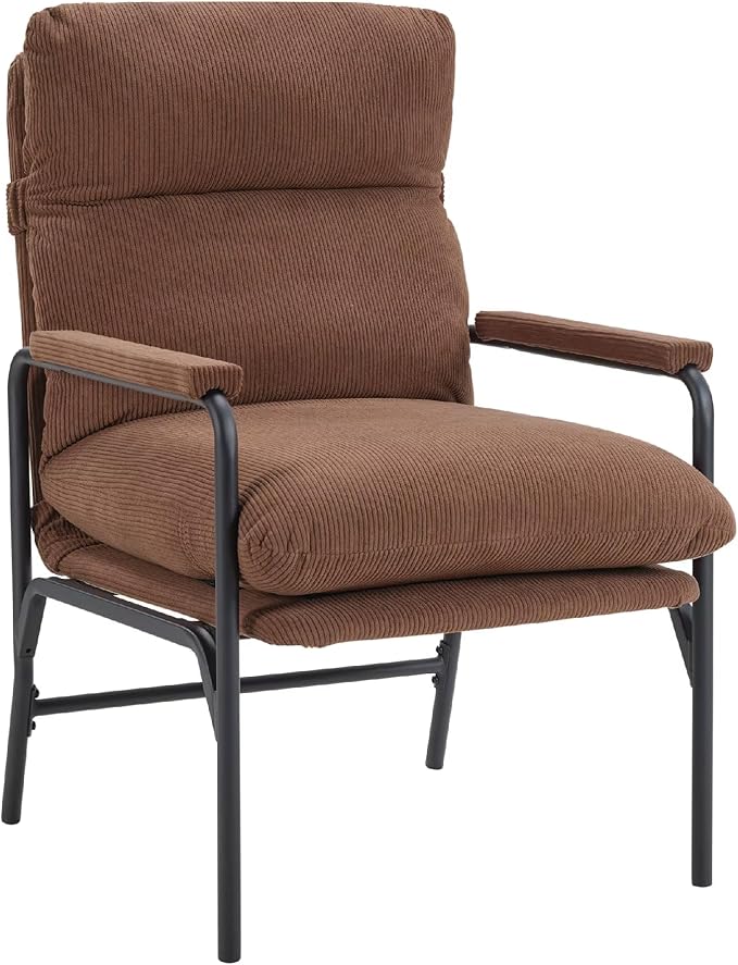 Modern Recliner Chair with Adjustable 3-Level Backrest &amp Removable Corduroy Cushions - 396 lbs Capacity Metal Frame Lounge Chair for Living Room Bedroom Office - Ergonomic Reading &amp Gaming S