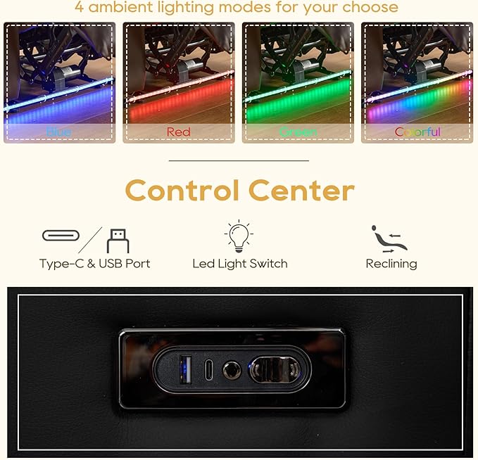 IPKIG Power Loveseat Recliner Sofa with Flip-Up Backrest Console Drawer AC Outlet LED Light Wall Hugger Recliners for Living Room RV Home Theater (Midnight Black Loveseat)