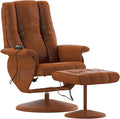 Flash Furniture Hall Massaging Heat Controlled Adjustable Recliner and Ottoman with Wrapped Base in Brown LeatherSoft