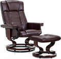 MCombo Manual Swivel Recliner with Ottoman Chair Ottoman Set for RV Small Spaces Living Room Bedroom Office 9019 4919 (Faux Leather Dark Brown)
