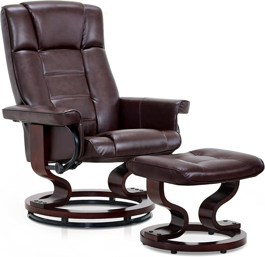 MCombo Manual Swivel Recliner with Ottoman Chair Ottoman Set for RV Small Spaces Living Room Bedroom Office 9019 4919 (Faux Leather Dark Brown)