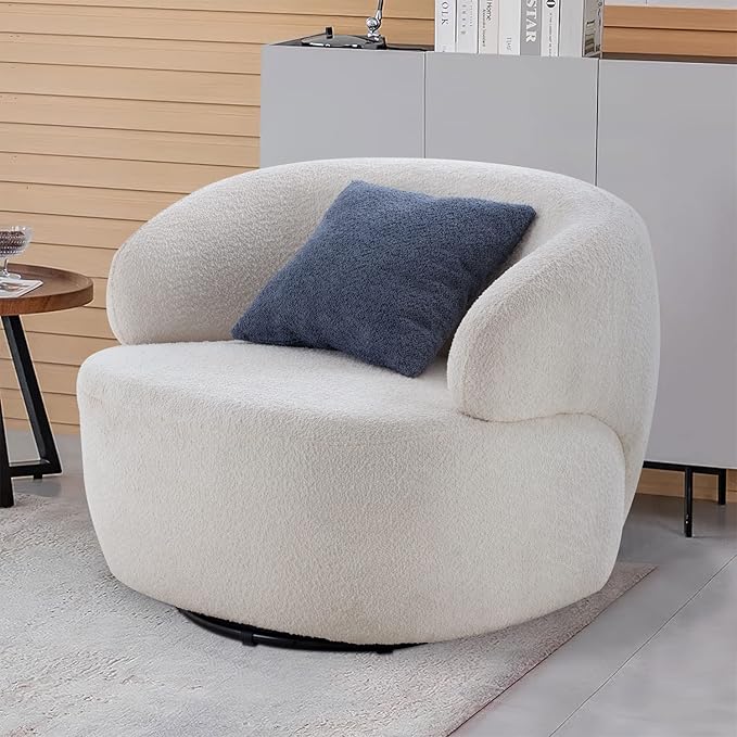 KEVINSPACE Swivel Accent Chair SwivelChairs for Living Room SwivelBarrelChair Round SwivelChair CornerChair Small Modern AccentChair Boucle 360°SwivelChair with Pillow Chair for Bedroom 35 W