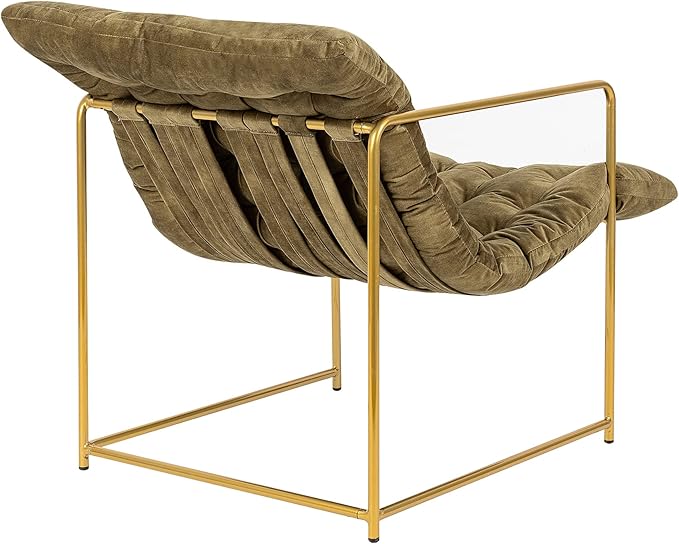 GIA Mid Century Modern Sling Accent Chair for Living Room Bedroom and Office Set of 1 Upholstered in Green Velvet Fabric with Gold Metal Base