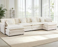Oversized Modular Sectional Sofa Large U Shaped Couch with Deep Seat Chenille Cloud Couches for Living Room Convertible 6 Seater Sectional Sofa for Spacious Space Beige White