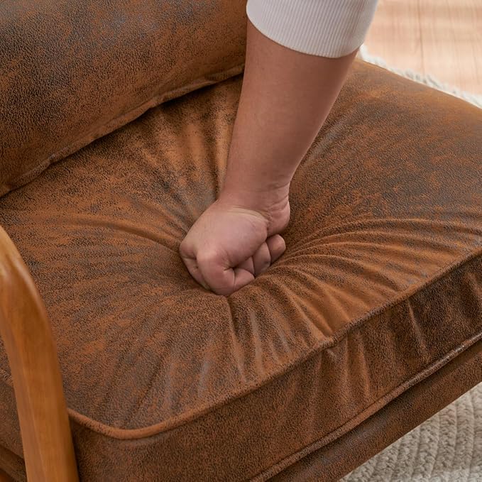 Mid Century Modern Accent Chairs Single Bronzing Cloth Lounge Reading Armchair with Solid Wood Frame Easy Assembly Arm Chairs for Living Room-Brown