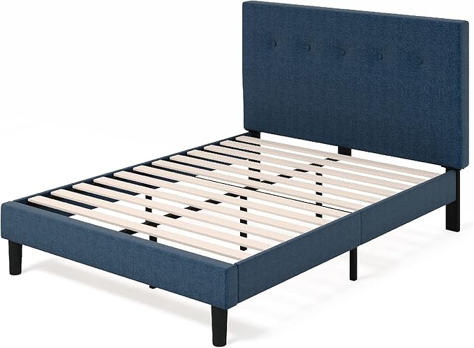Zinus Omkaram Upholstered Platform Bed Frame Mattress Foundation Wood Slat Support No Box Spring Needed Easy Assembly Full Navy
