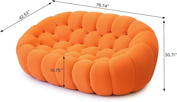 Bubble Couch Curved Loveseat Sofa Memory Foam Mesh Fabric Round Lazy Floor Couch Bubble Sofa with 3D Honeycomb Shape Curved Sofas for Living Room No-Assembly (Orange 78.74)