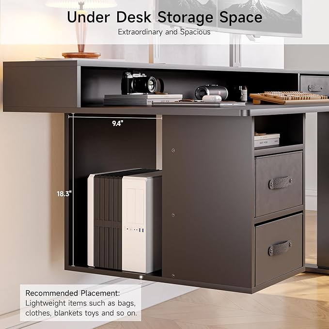 ONBRILL Standing Desk with Drawers 55x24 Inch Electric Stand Up Desk with 3 Drawers and Open Storage Shelf Adjustable Height 28-46 Inches for Home and Computer Workstation Black